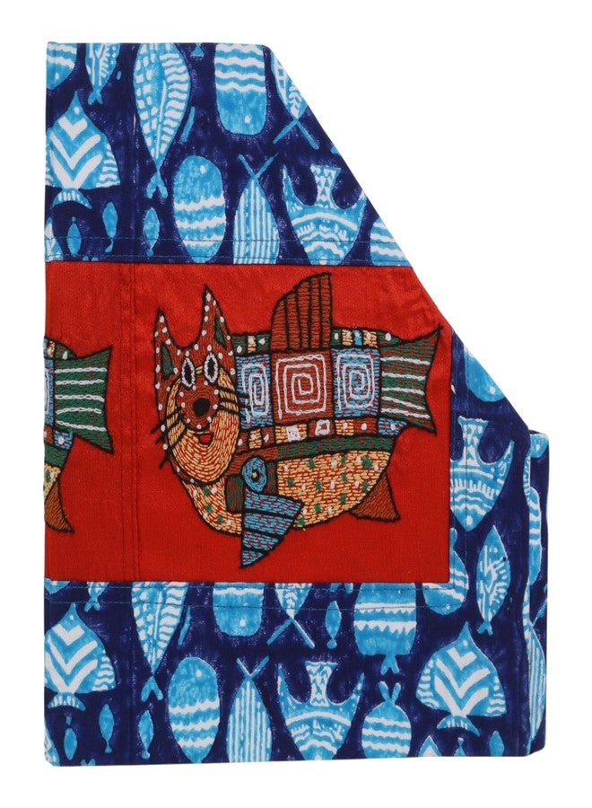 INDHA Sturdy Foldable Desk Organizer & Magazine Holder | Hand Block Printed Fabric with Embroidered Cat Fish Motif | A4 Size File & Book Organizer | Ideal for Kids Study Table & Employee Gifting - Image 3
